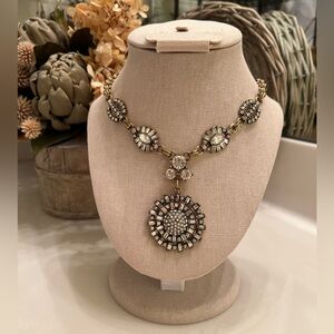 EUC! JCrew Vintage Gold and Crystal Medallion Drop Necklace.